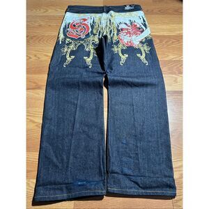Y2K Scared Cult Pirate Dark Wash Hip Hop Baggy Wideleg Jeans